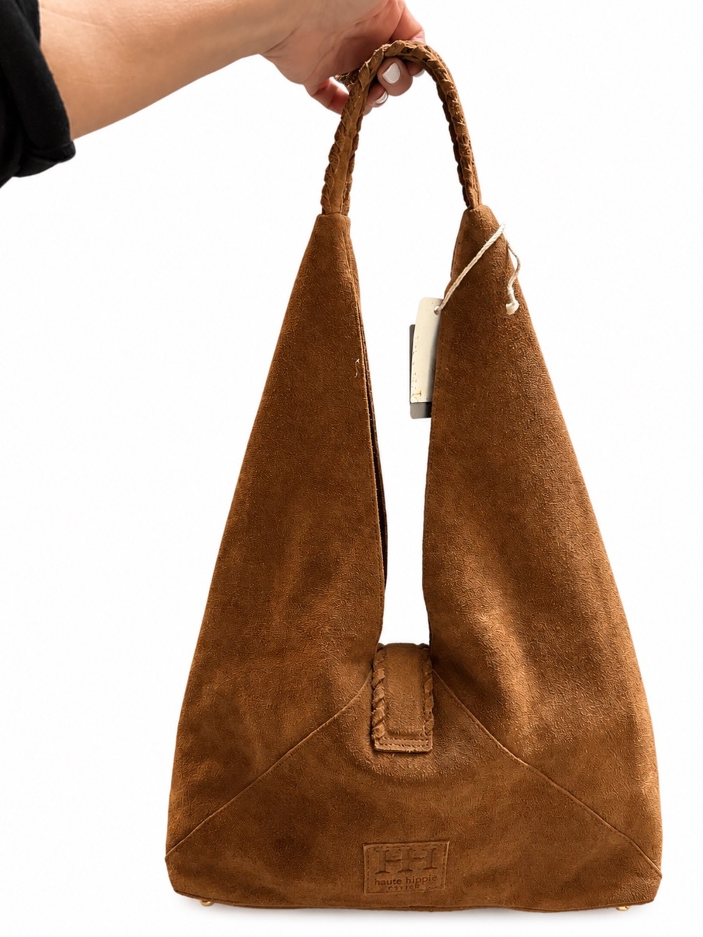 Haute Hippie Brown Suede Braided-Handle Shoulder Bag